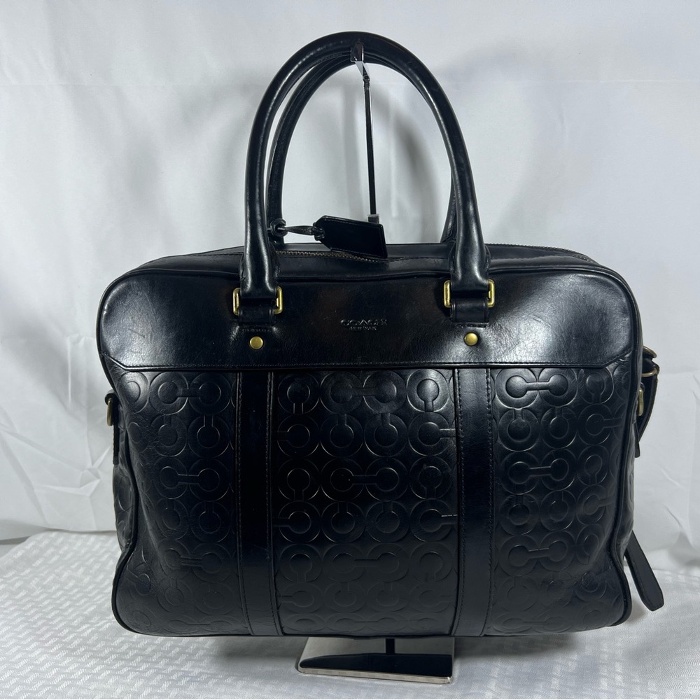 4043: Coach 70739 Black Embossed Leather Laptop Briefcase